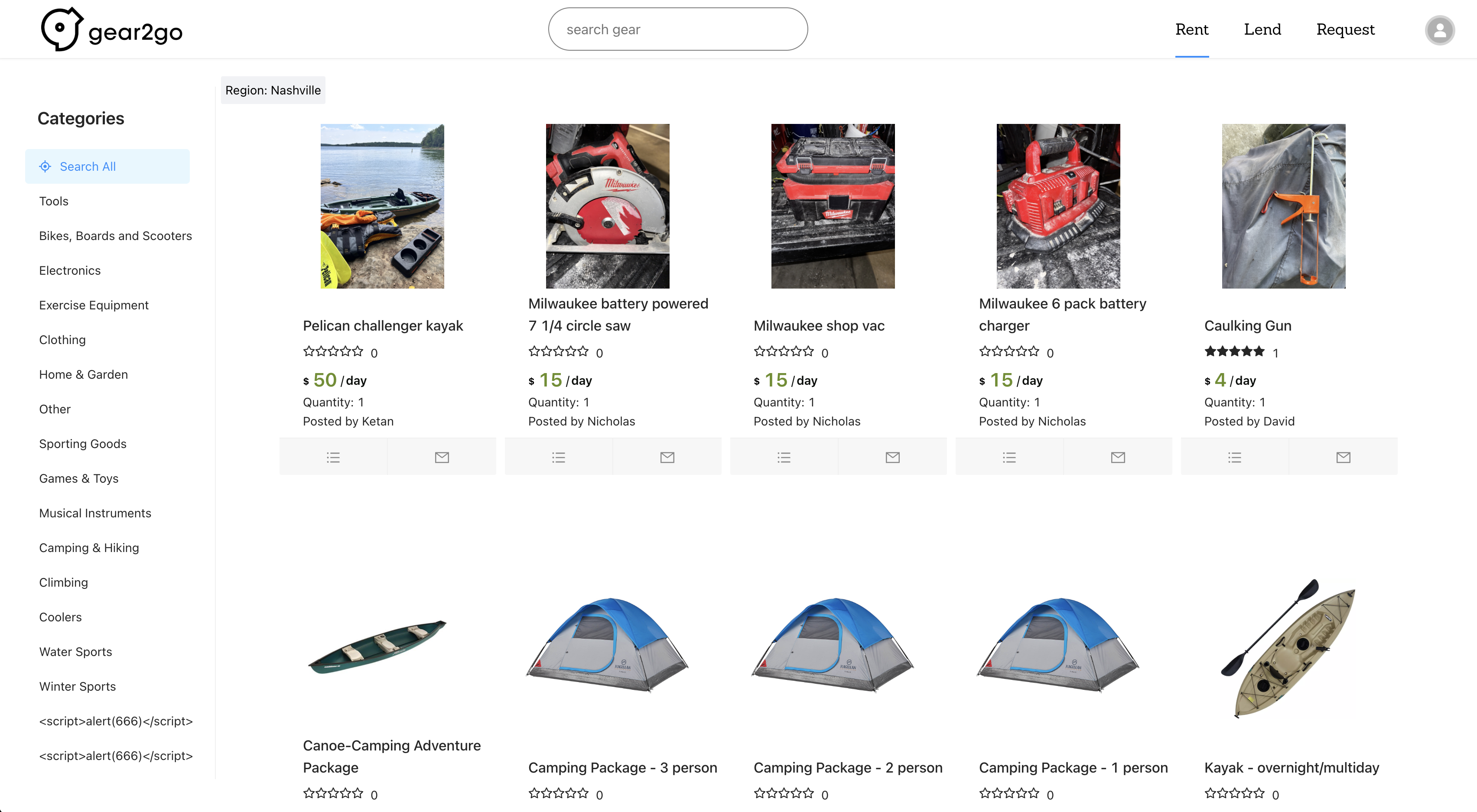 Nashville Gear2Go browse page